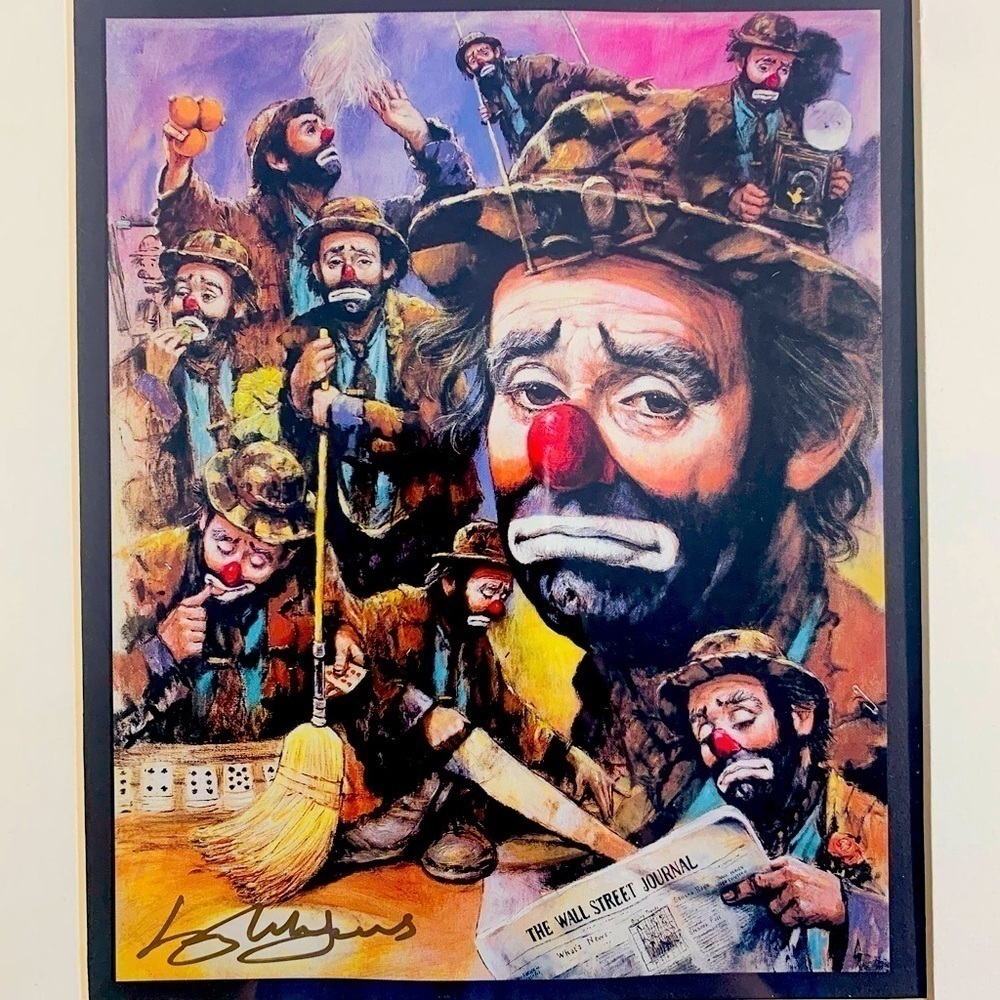 Vintage 1980 Tribute Emmett Kelly clown signed lithograph framed modern